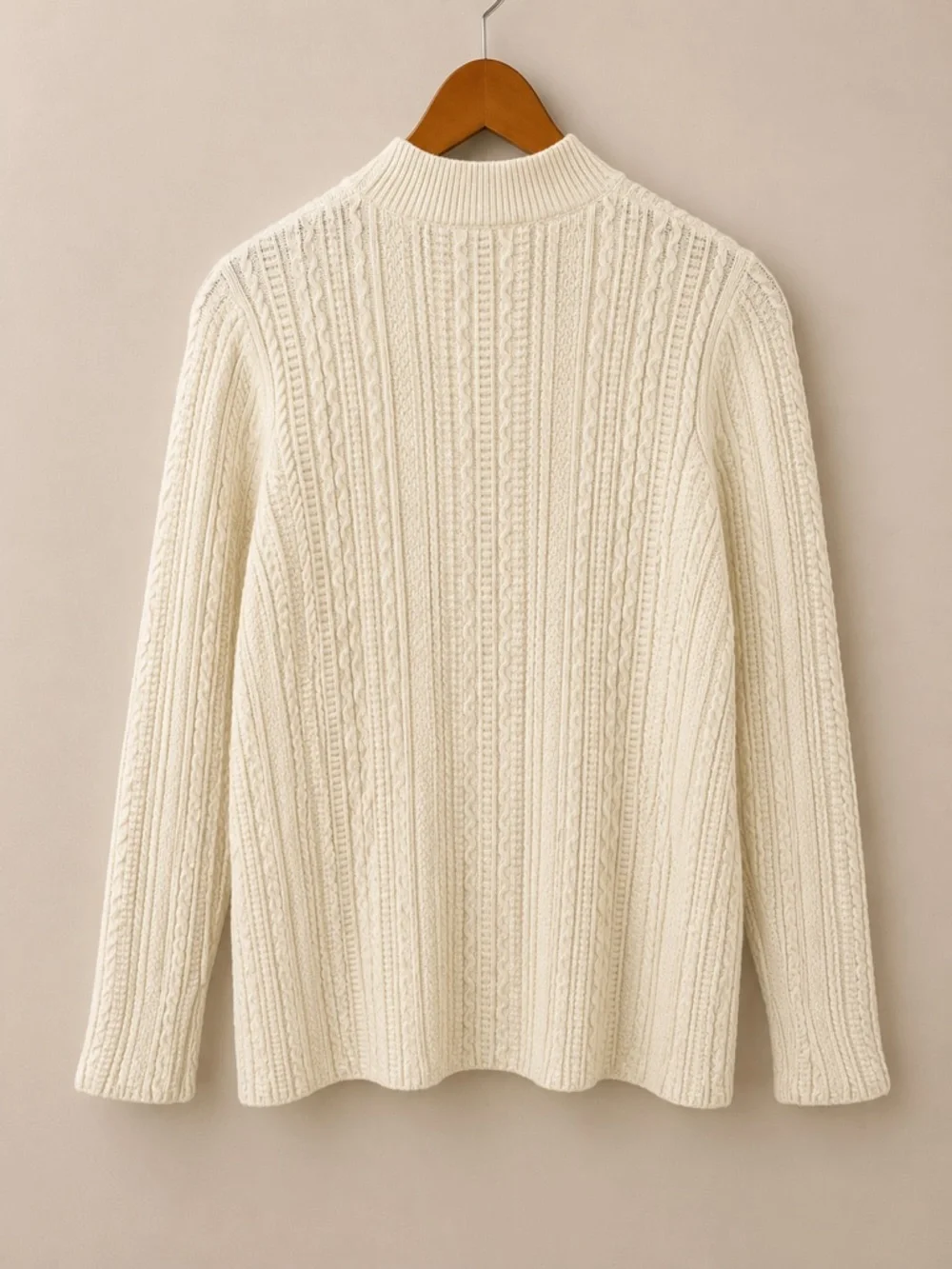 Theory Fribelle Plumose Mock Neck Cable Knit Sweater Petite Cream Wool Size P